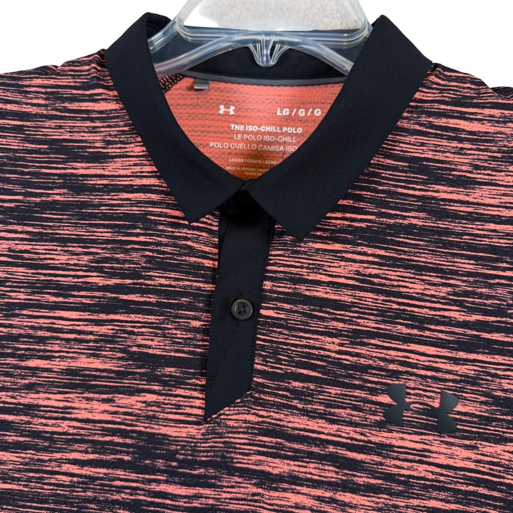 Under Armour Polo Shirt Mens Large Pink Black Iso-Chill Space Dye Short Sleeve